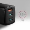 AXAGON ACU-DPQ65 Ładowarka sieciowa, GaN 65W, 3x port (USB-A + dual USB-C), PD3.0^QC4+^PPS^Apple, czarna